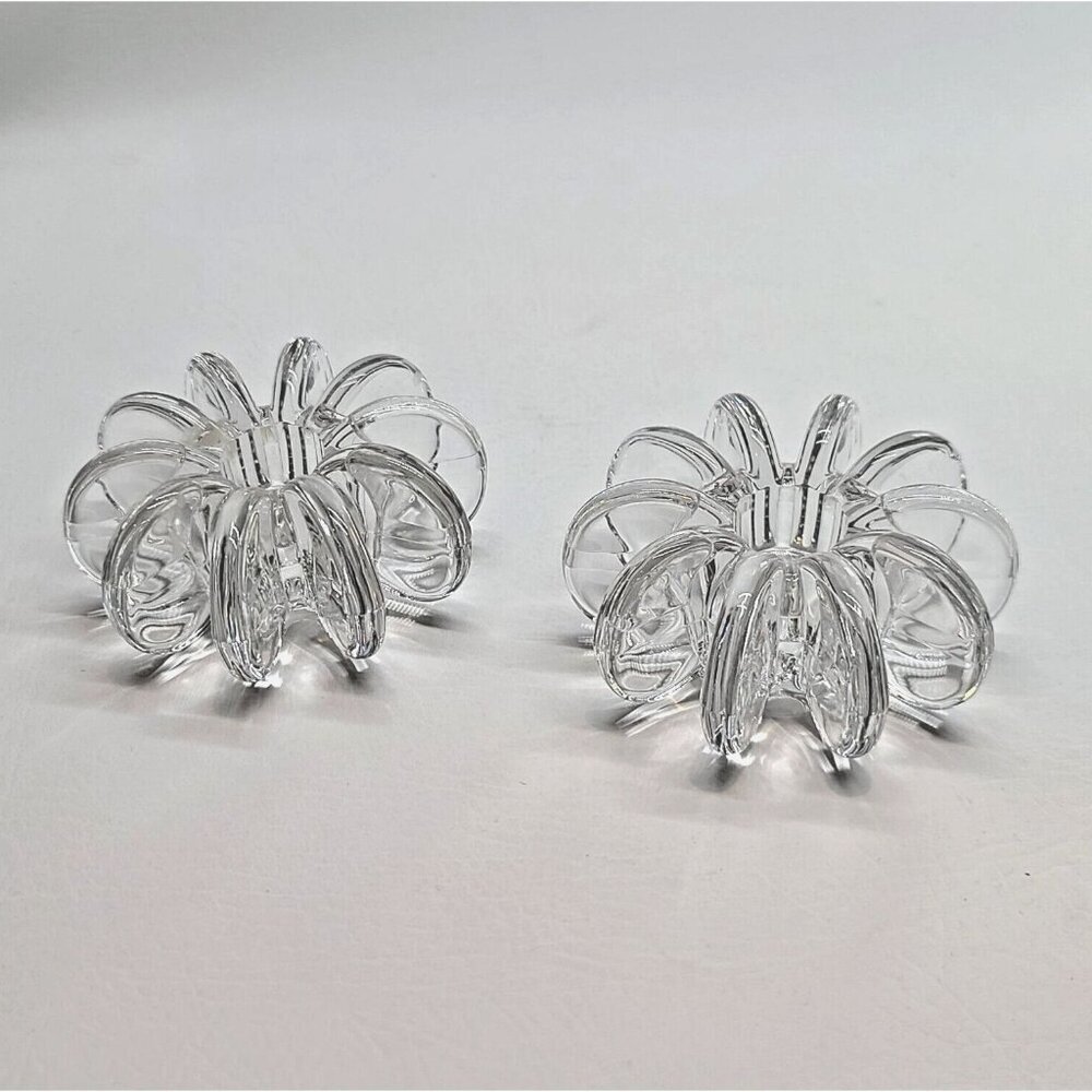 Rosenthal Studio Line Crystal Flower Candle Holders Pair Modernist Sculptural